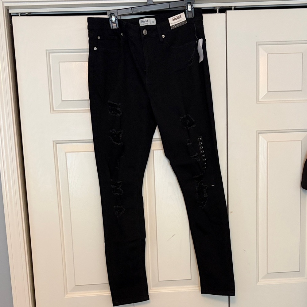 Mudd Black Skinny Distressed Jeans with Stud Accent